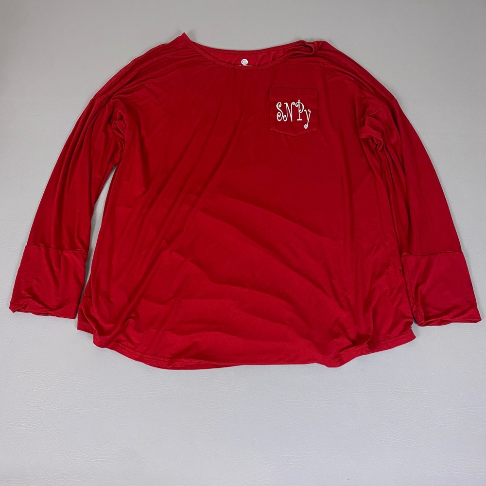 Marley Lilly Red Monogram Pocket Tunic Top Plus Size 2XL 3XL Long Sleeve